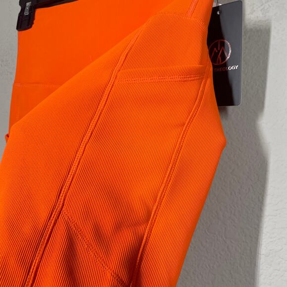 Move Theology Small Ribbed Contour Tank Shorts Workout Set Orange 2 Piece - Picture 11 of 14